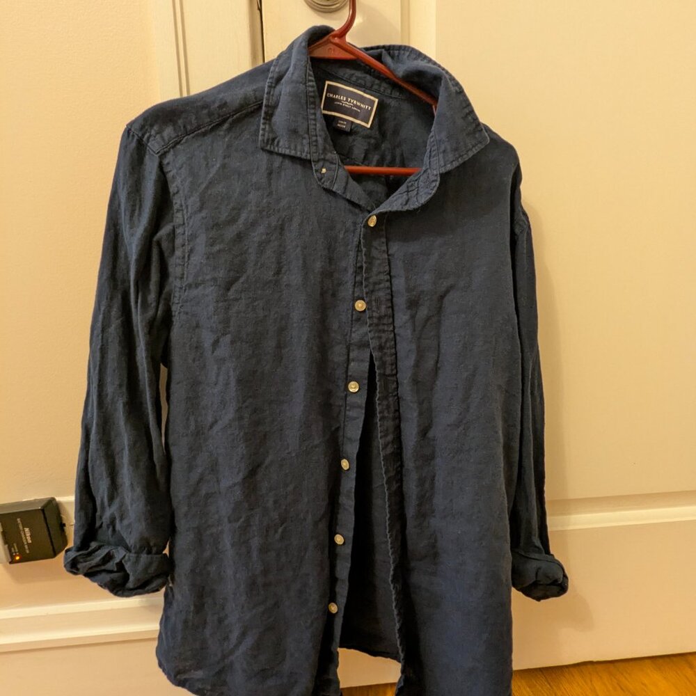 Charles Tyrwhitt Pure Linen Shirt - Navy - Picture 4 of 4